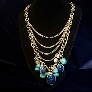 Chicos costume turquoise and cobalt statement necklace